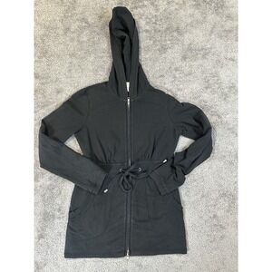 Ann Taylor Loft Black Soft Hoodie Full Zip Jacket with Waist Tie & Scrunch Sz S